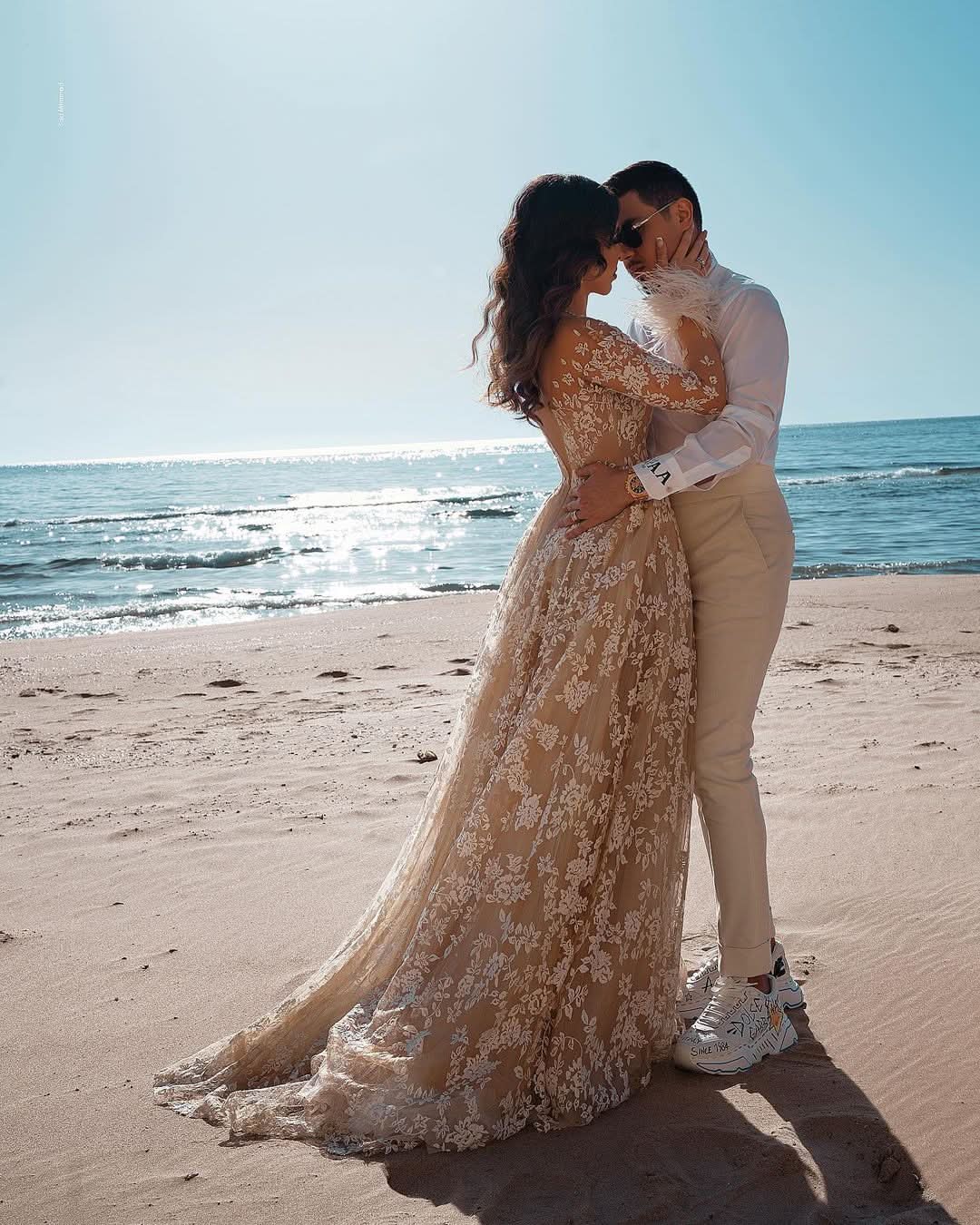 Long A-Line Column Train Jewel Neck Wedding Dress with Lace BM bride