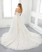 Sweetheart Off-the-Shoulder Wedding Dress With Train Backless A-Line Appliques Lace BM bride