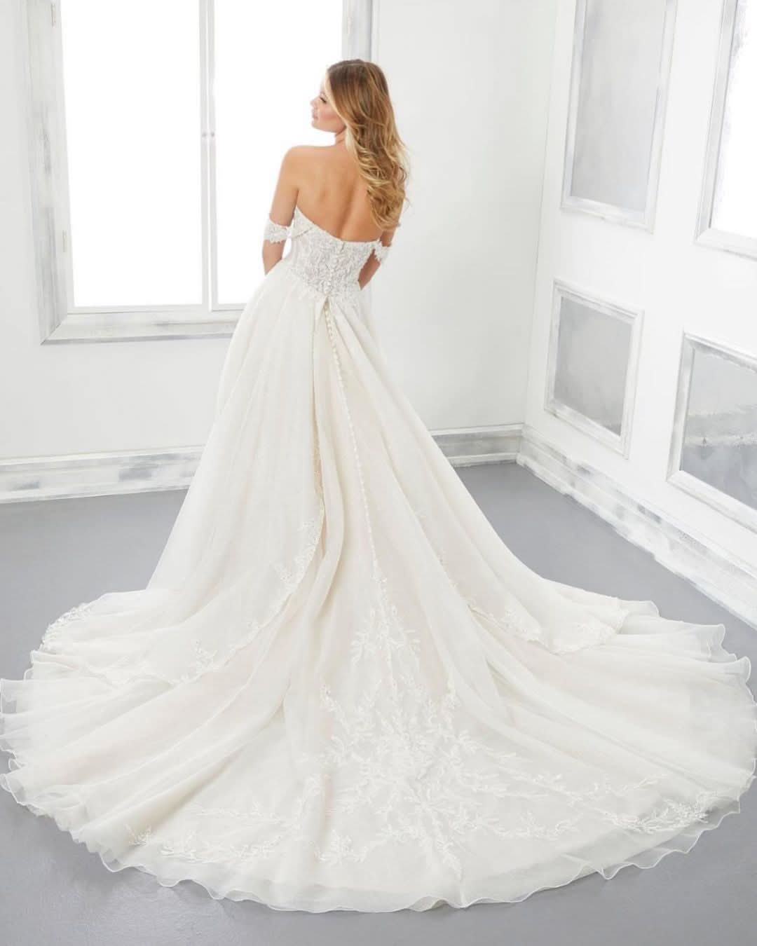 Sweetheart Off-the-Shoulder Wedding Dress With Train Backless A-Line Appliques Lace BM bride