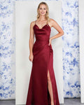 Satin Lace-up Back With High Split Sleeveless Spaghetti Strap  Prom Dress