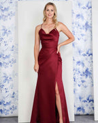 Satin Lace-up Back With High Split Sleeveless Spaghetti Strap  Prom Dress