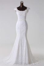 Jewel Neck Long Mermaid Lace Wedding Dress with Appliques BM bride