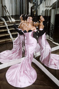 Strapless Sleeveless Long Mermaid Prom Dress With Pleated Gloves