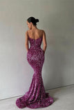 Purple Sequins Mermaid Long Evening Dress Spaghetti Strap BM bride