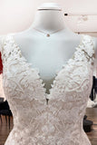 Long A-Line Tulle V-Neck Open Back Wedding Dress with Lace Appliques BM bride