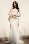 Strapless Sleeveless Long Mermaid Prom Dress With Beading Gloves
