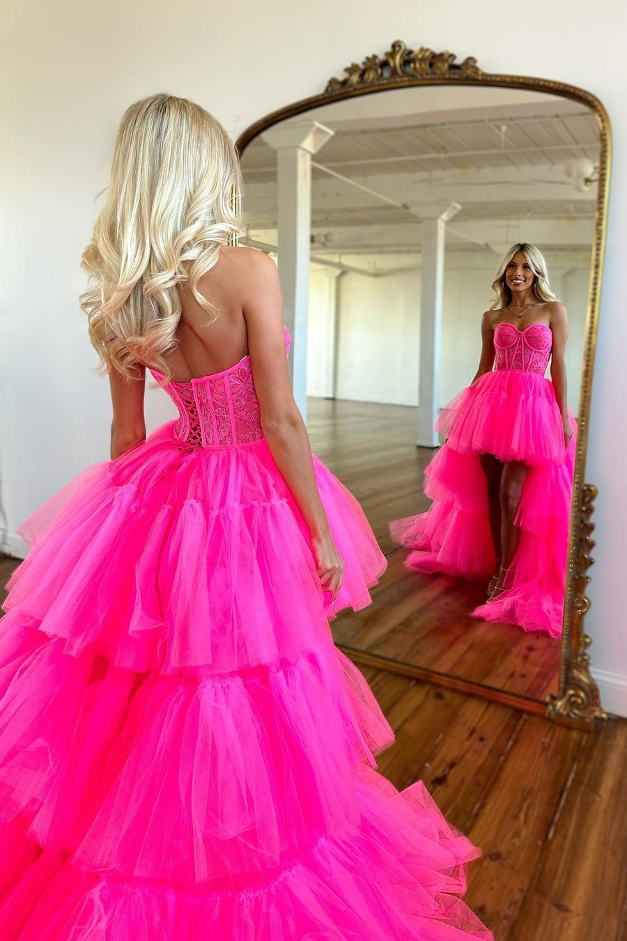 Beautiful Rose Prom Dress with Sleeveless Gown Tulle Train BM bride