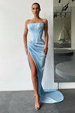 Strapless Long Prom Dress Split Evening Party Gowns BM bride