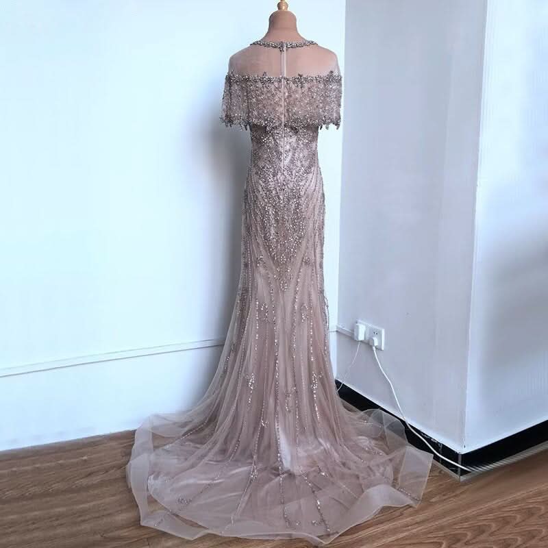 Luxurious Sequin Beaded Strapless Evening Gown, Long Mermaid Sleeveless BM bride
