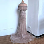 Luxurious Sequin Beaded Strapless Evening Gown, Long Mermaid Sleeveless BM bride