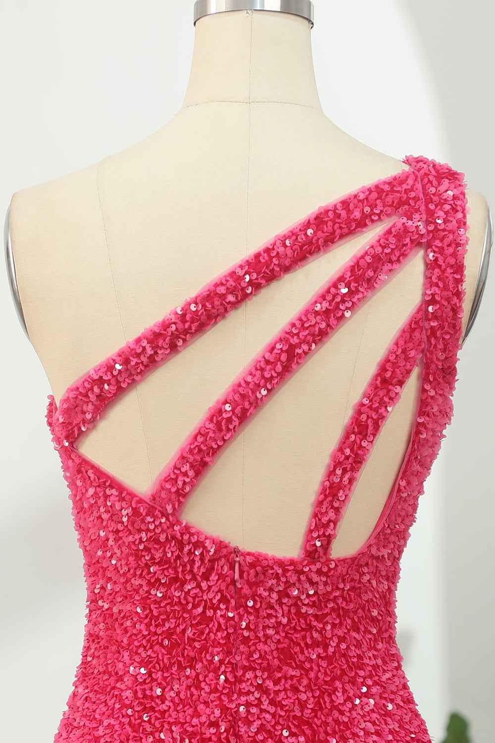 Hot Pink Open Sequins One Shoulder Tight Homecoming Dress Bmbride