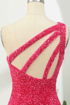 Hot Pink Open Sequins One Shoulder Tight Homecoming Dress Bmbride