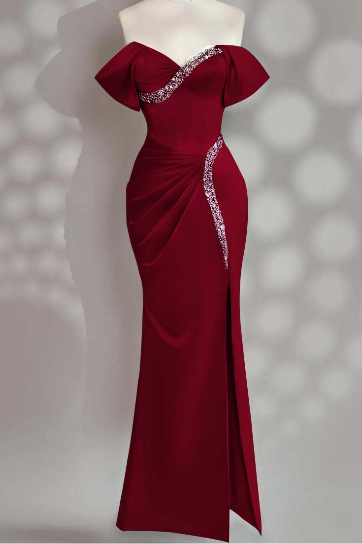 Sleeveless Off the Shoulder Long Mermaid Prom Dress With Beading BMBRIDE