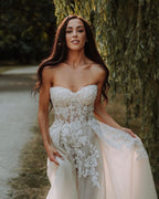 Romantic Backless A-Line Floor-Length Wedding Dress with Sweetheart Lace BM bride