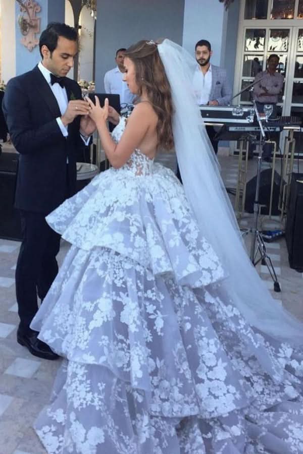 Modest Long Ball Gown Sweetheart Wedding Dress with Tulle Lace BM bride