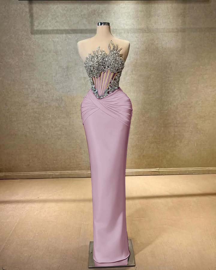 Strapless Sleeveless Long Mermaid Prom Dress With Beading Pleated BMBRIDE