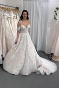 Long A-line Spaghetti-Straps Backless Wedding Dress With Tulle Lace BM bride