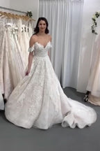 Long A-line Spaghetti-Straps Backless Wedding Dress With Tulle Lace BM bride