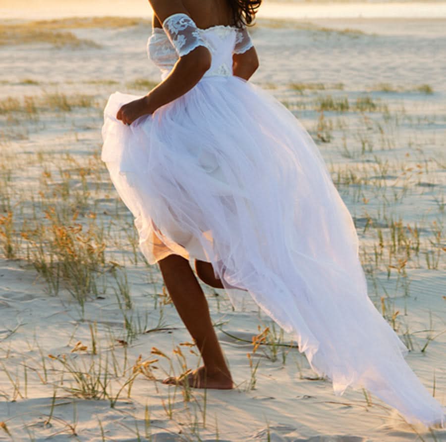Beach Tulle Lace Wedding Dress BM bride