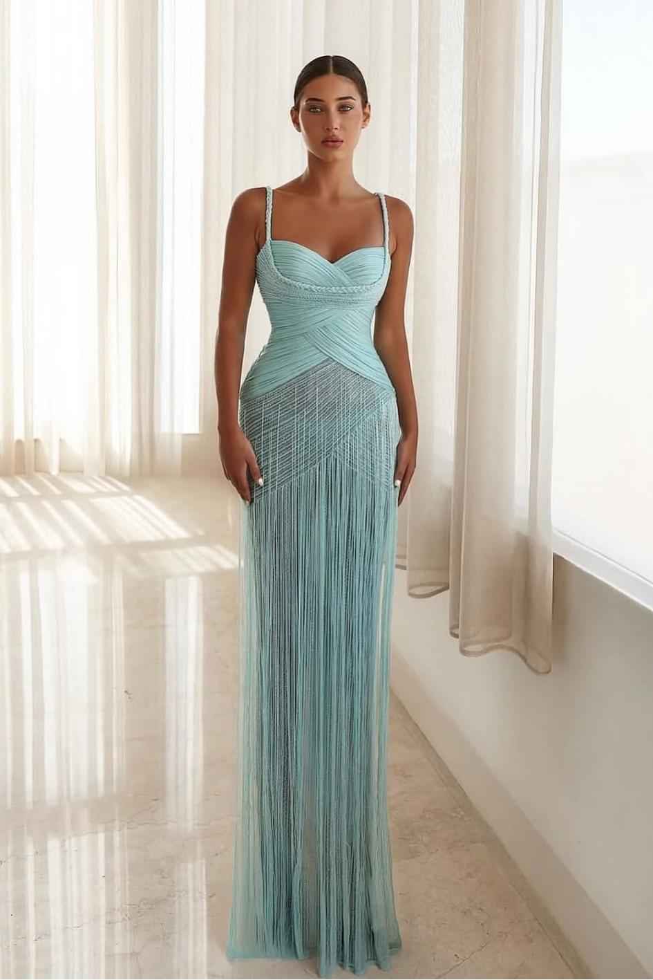 Spaghetti Straps Sweetheart Sleeveless Long Prom Dress With Tassel