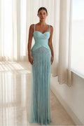 Spaghetti Straps Sweetheart Sleeveless Long Prom Dress With Tassel