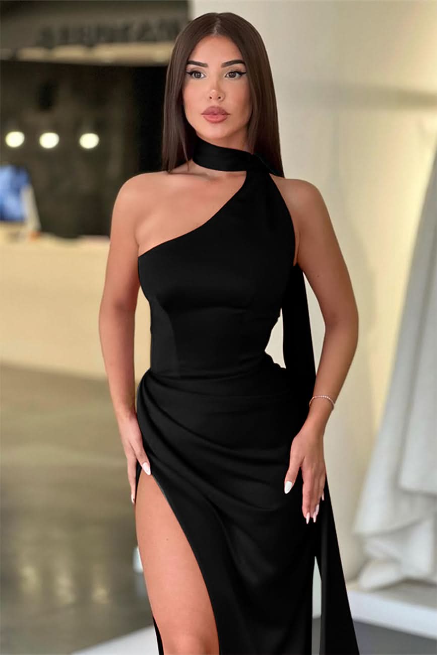 Red High Collar Long Mermaid Prom Dress with Slit and Ruffles BM bride