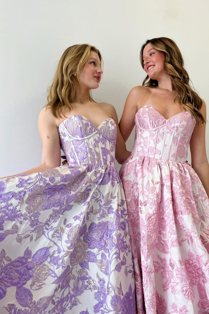 Stunning A-Line Sweetheart Floral Printed Long Prom Dress BM bride
