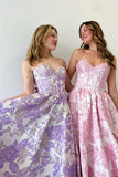 Stunning A-Line Sweetheart Floral Printed Long Prom Dress BM bride