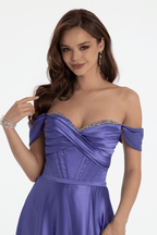 Off the Shoulder Sleeveless Split Long Prom Dress With Beading