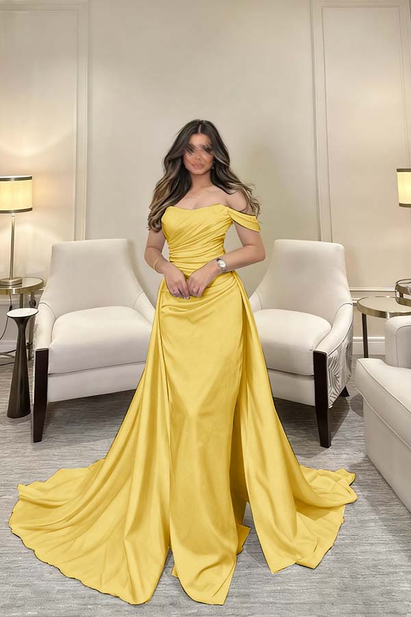 Off The Shoulder Sleeveless Long Mermaid Prom Dress With Pleated BMBRIDE