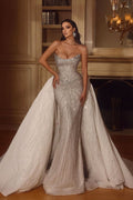 Elegant Wedding Dress White Sequins Long Trail Strapless BM bride