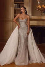 Elegant Wedding Dress White Sequins Long Trail Strapless BM bride