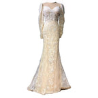 Sexy Sequined V-Neck Mermaid Prom Dress with Long Sleeves BM bride