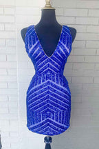 Sparkly Fuchsia Sequins V-Neck Tight Homecoming Dress Bmbride