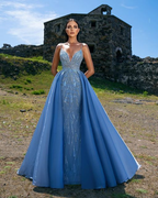 Spaghetti Straps Elegant Blue Prom Dress Overskirt With Sequins