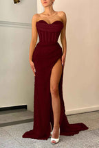 Daffodil Strapless Sweetheart Sleeveless Mermaid Prom Dress Split With Sequins