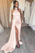 Dark Green High Neck Mermaid Evening Dress with Split Beadings and Ruffles BM bride