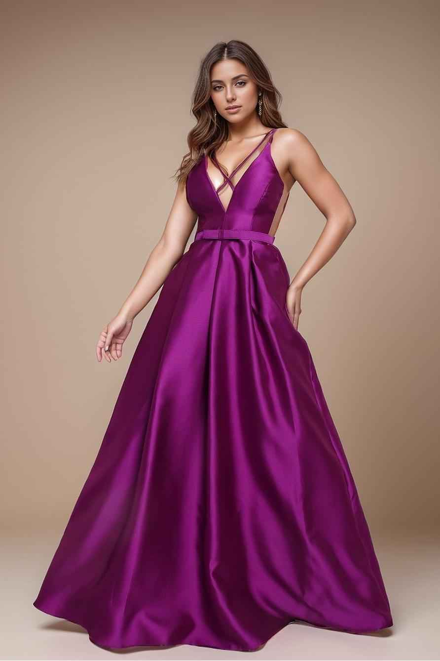 Spaghetti Strap Sleeveless Backless Long Prom Dress With Belt