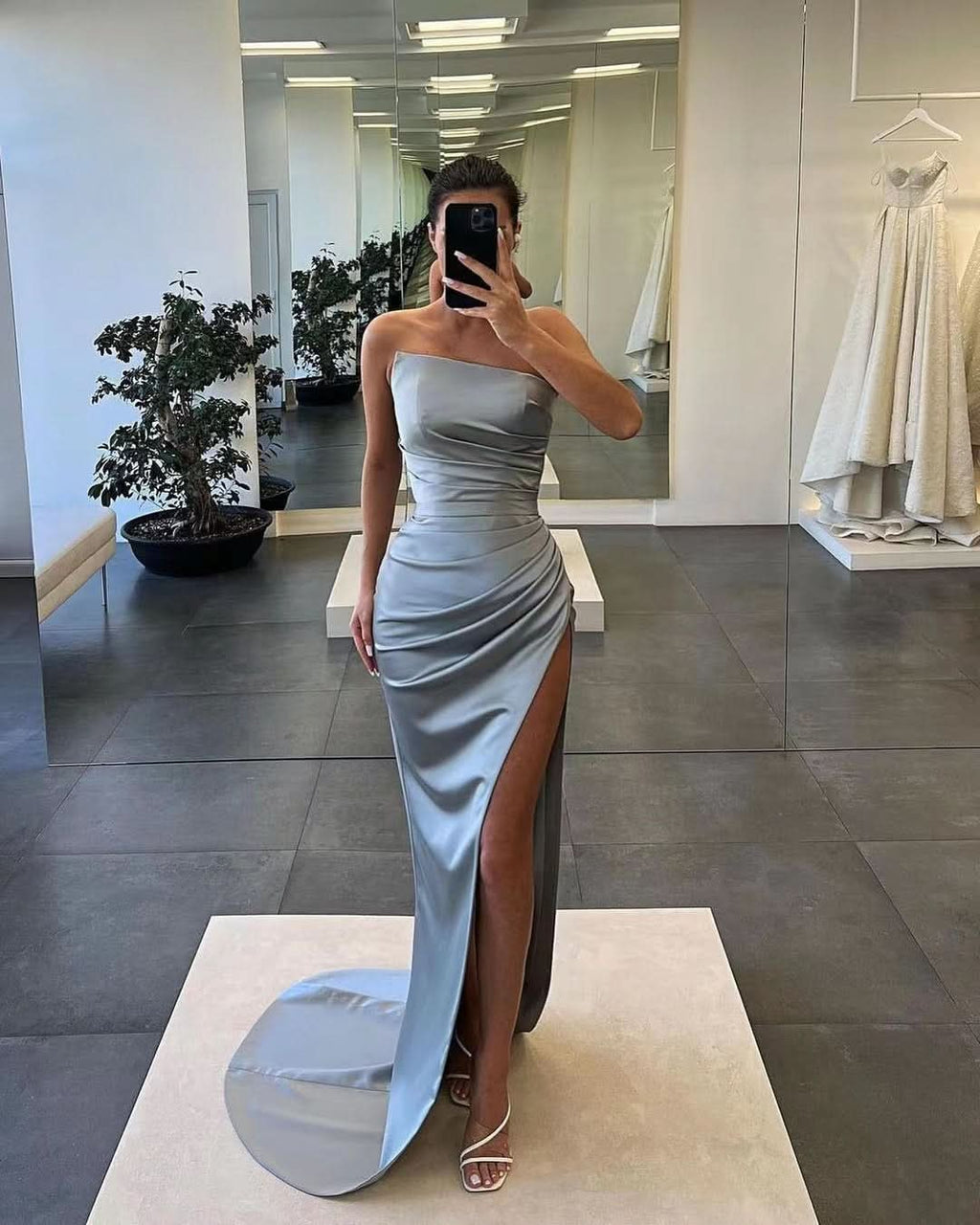 Gorgeous Sleeveless Satin Long Mermaid Prom Dress with Split BM bride