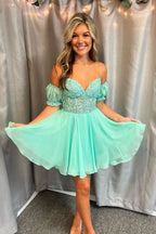 Romantic Lavender Off the Shoulder Corset Homecoming Dress with Lovely Ruffles BM bride