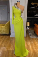 Green Long Sleeve One-Shoulder Beaded Mermaid Prom Dress BM bride