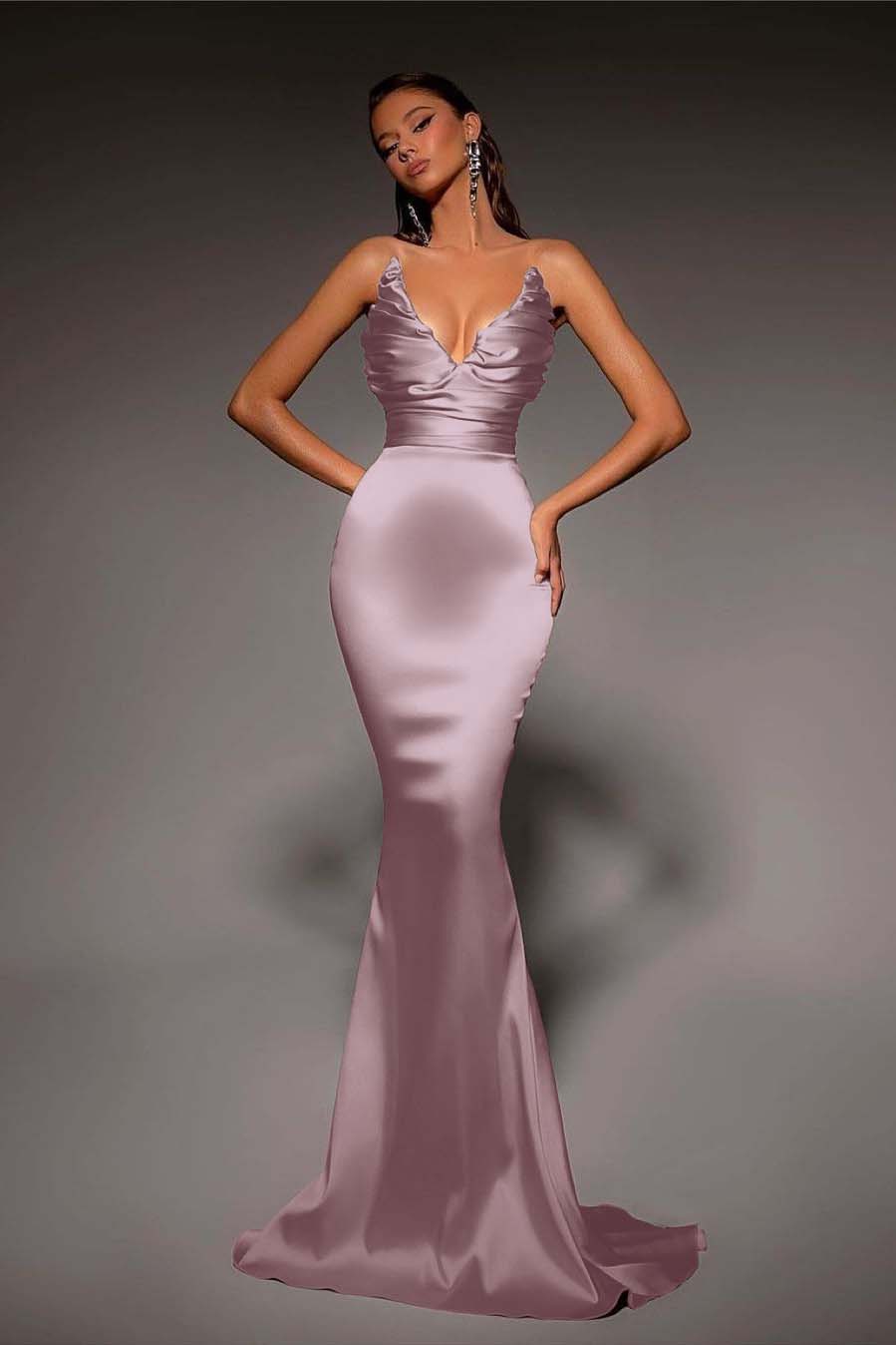 Strapless V Neck Sleeveless Long Mermaid Prom Dress With Pleated BMBRIDE