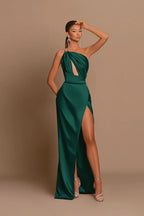 Charming Mauve Ball Gown One Shoulder Spaghetti Straps Skeleton with Slit BM bride