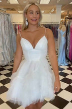 Glitter Pink Tulle A-Line Short Homecoming Dress with Ruffles Bmbride