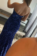 Mermaid Royal Blue Sequin Strapless Prom Dress