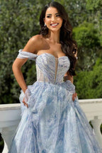 Off the Shoulder Strapless Sleeveless A Line Long Prom Dress With Beading