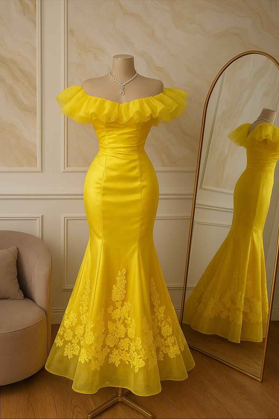Off The Shoulder Sleeveless Long Mermaid Prom Dress With Appliques