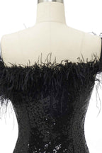 Blue Tight Sequins Homecoming Dress with Feathers Bmbride
