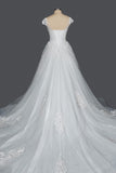 Elegant Cap Sleeve Sheer Tulle Ball Gown Wedding Dress with Lace V-Neck BM bride