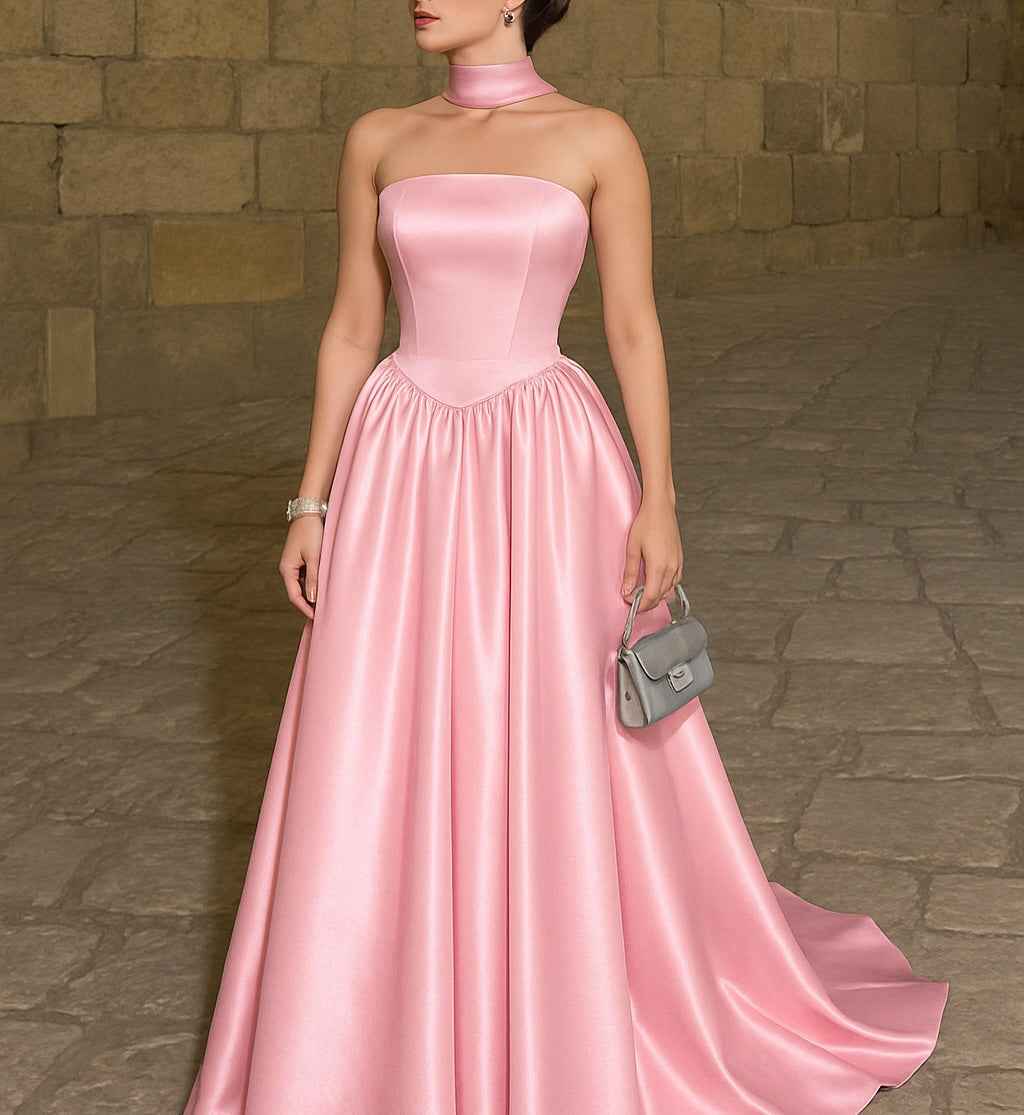 Strapless Sleeveless High Waist Long Prom Dress With Pleated